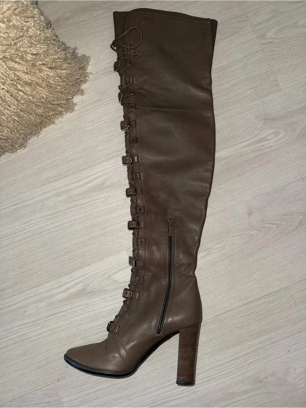 Jimmy Choo Brown Over-the-Knee Lace-Up Leather Boots